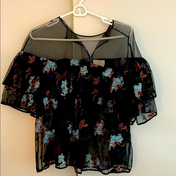 Korus embroidered ruffle mesh top - Picture 3 of 5